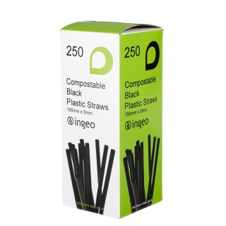 Straws Bendy Compostable INGEO Black 195x6mm (250 box)